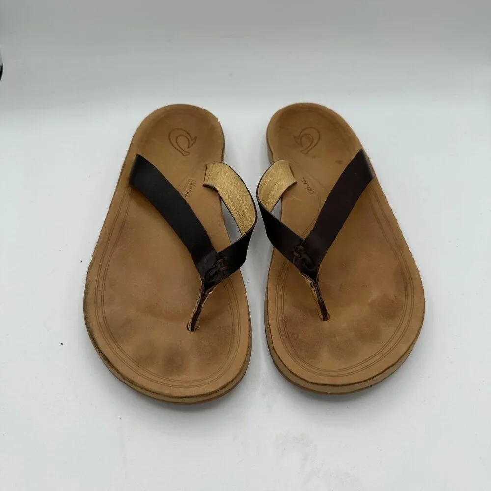 OluKai Nonohe Java Brown Leather Sandals Women's 7 - Picture 2 of 6